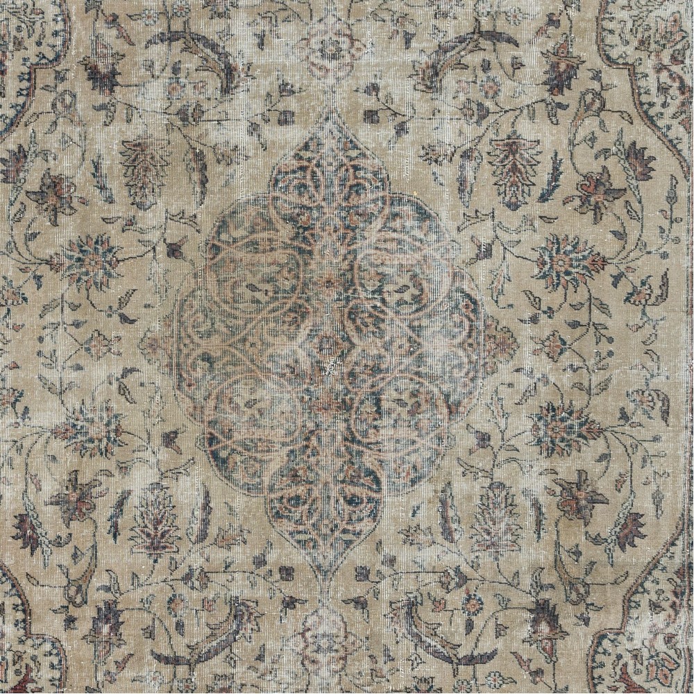 Vintage Handmade Anatolian Oushak Large Area Rug in Beige. Rustic & Farmhouse Decor Carpet