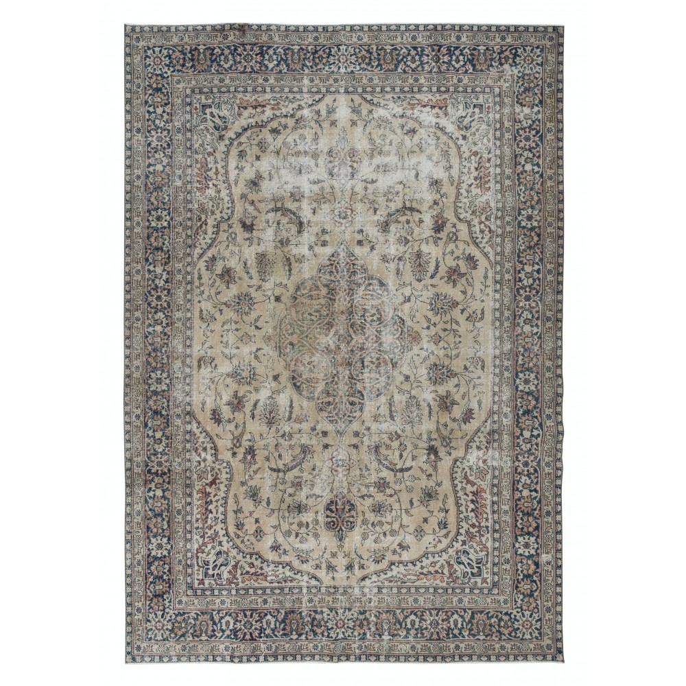 Vintage Handmade Anatolian Oushak Large Area Rug in Beige. Rustic & Farmhouse Decor Carpet