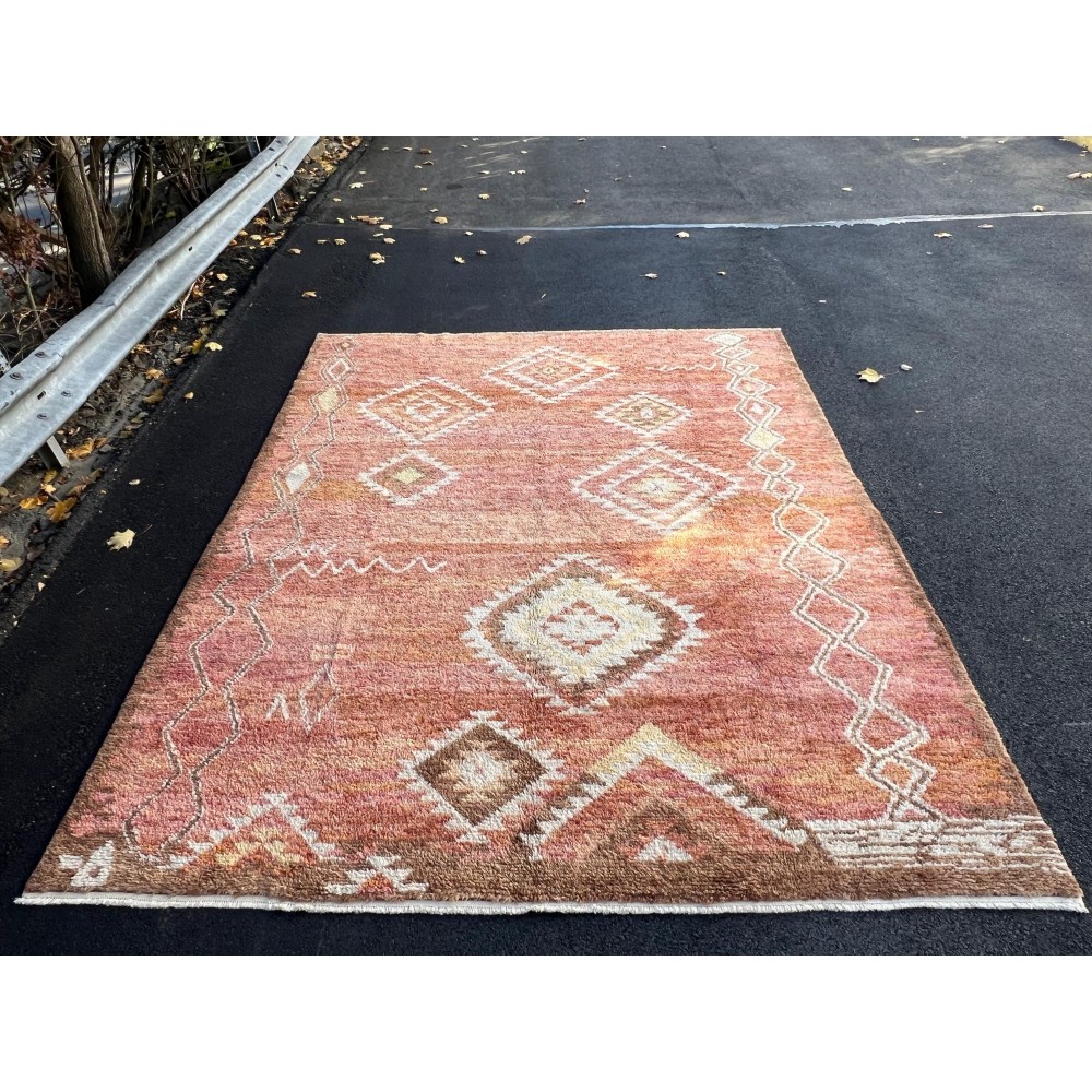 Modern Moroccan Design Rug in Marble Orange, Beige & Brown, 100% Wool, Hand-Knotted Turkey, Custom Options Available