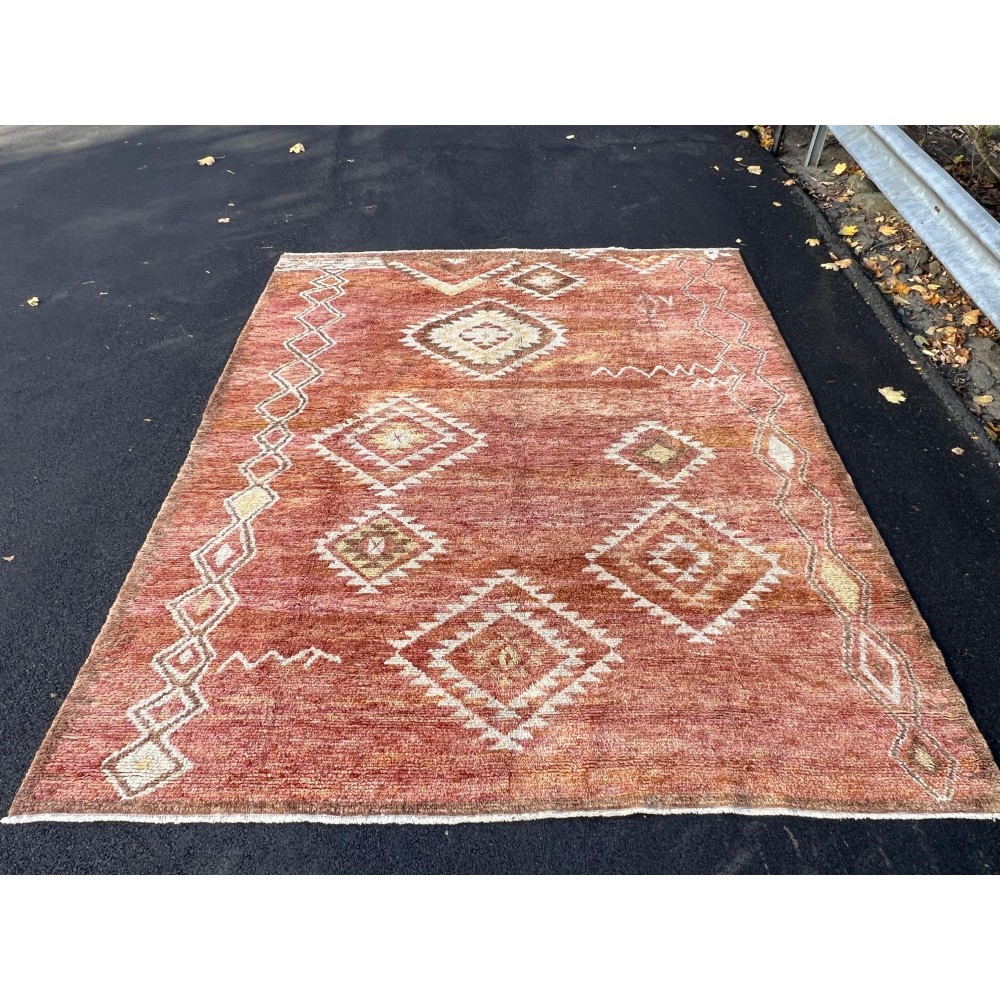 Modern Moroccan Design Rug in Marble Orange, Beige & Brown, 100% Wool, Hand-Knotted Turkey, Custom Options Available