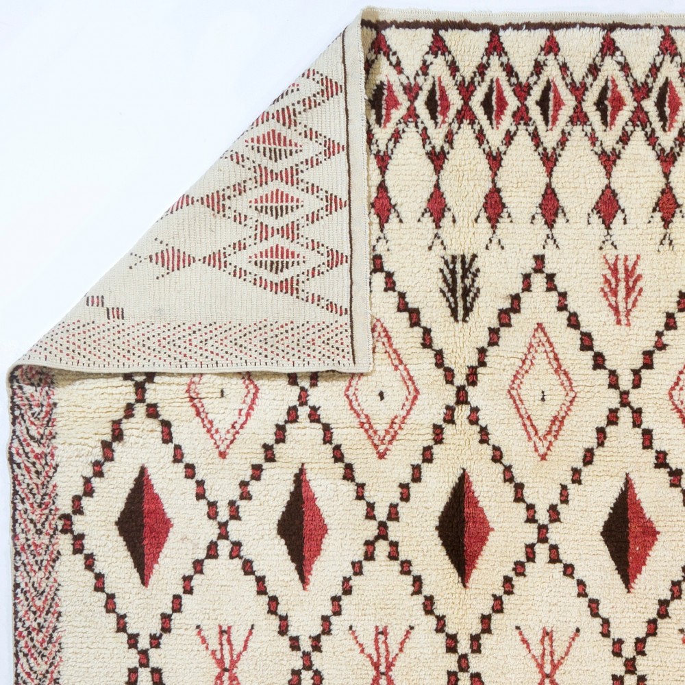 Modern Moroccan Tulu Rug in Beige, Red & Brown. 100% Wool. Made-to-order, Customizable