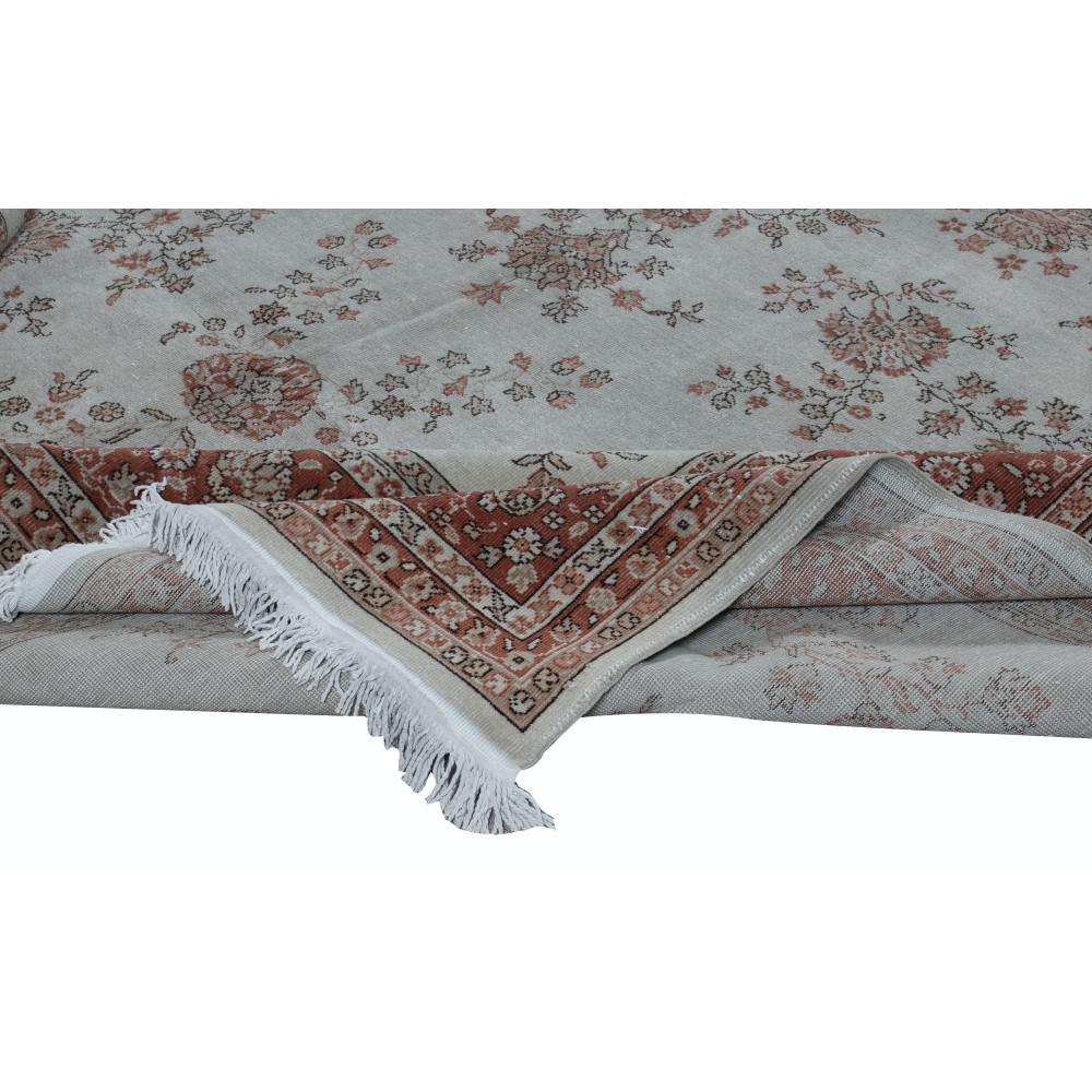 Vintage Handmade Floral Design Turkish Oversize Rug in Beige & Red Colors