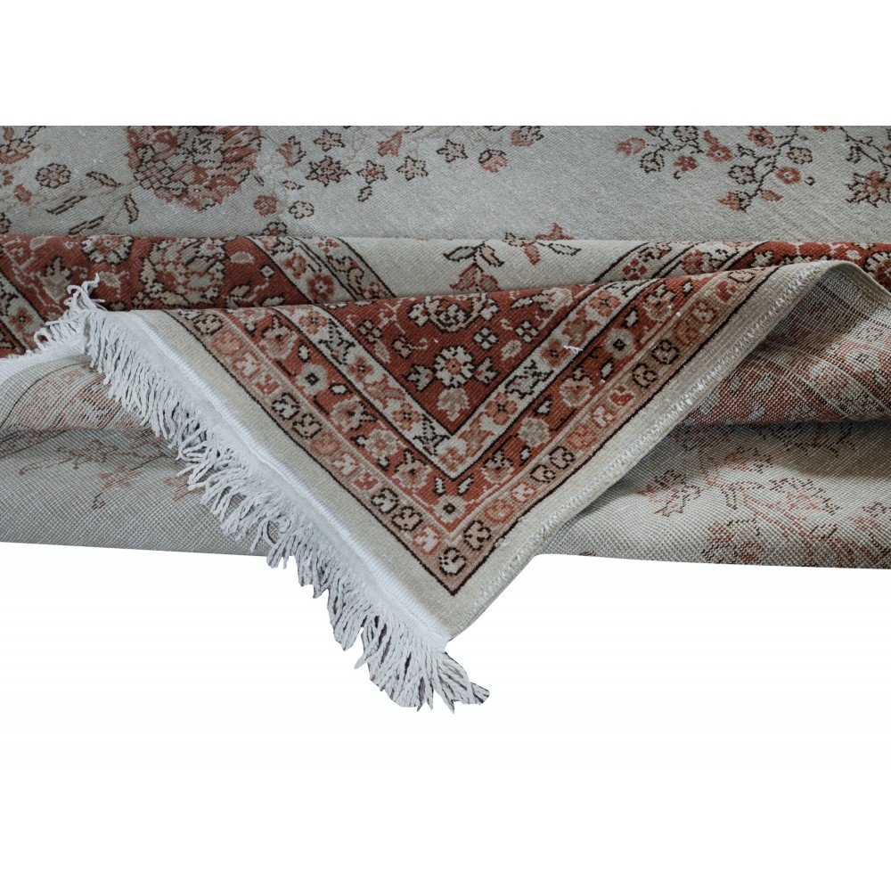 Vintage Handmade Floral Design Turkish Oversize Rug in Beige & Red Colors