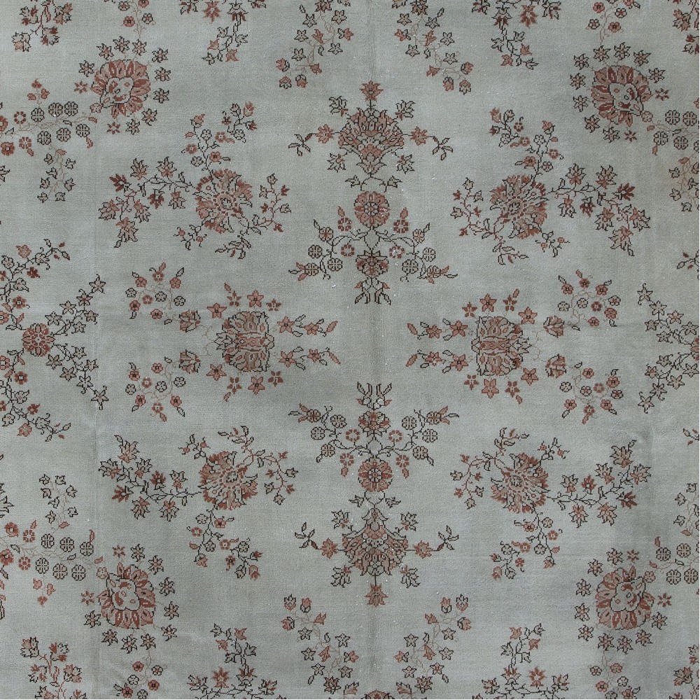 Vintage Handmade Floral Design Turkish Oversize Rug in Beige & Red Colors