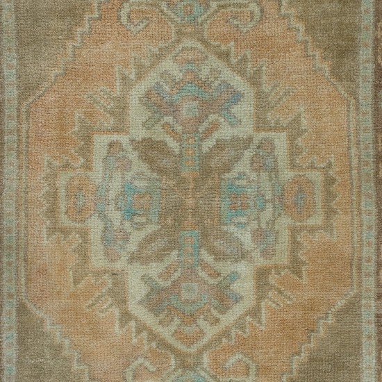 Vintage Anatolian Oushak Accent Rug in Muted Colors. Handmade Door Mat, Bath Mat