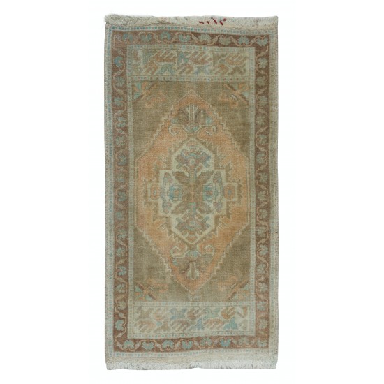 Vintage Anatolian Oushak Accent Rug in Muted Colors. Handmade Door Mat, Bath Mat