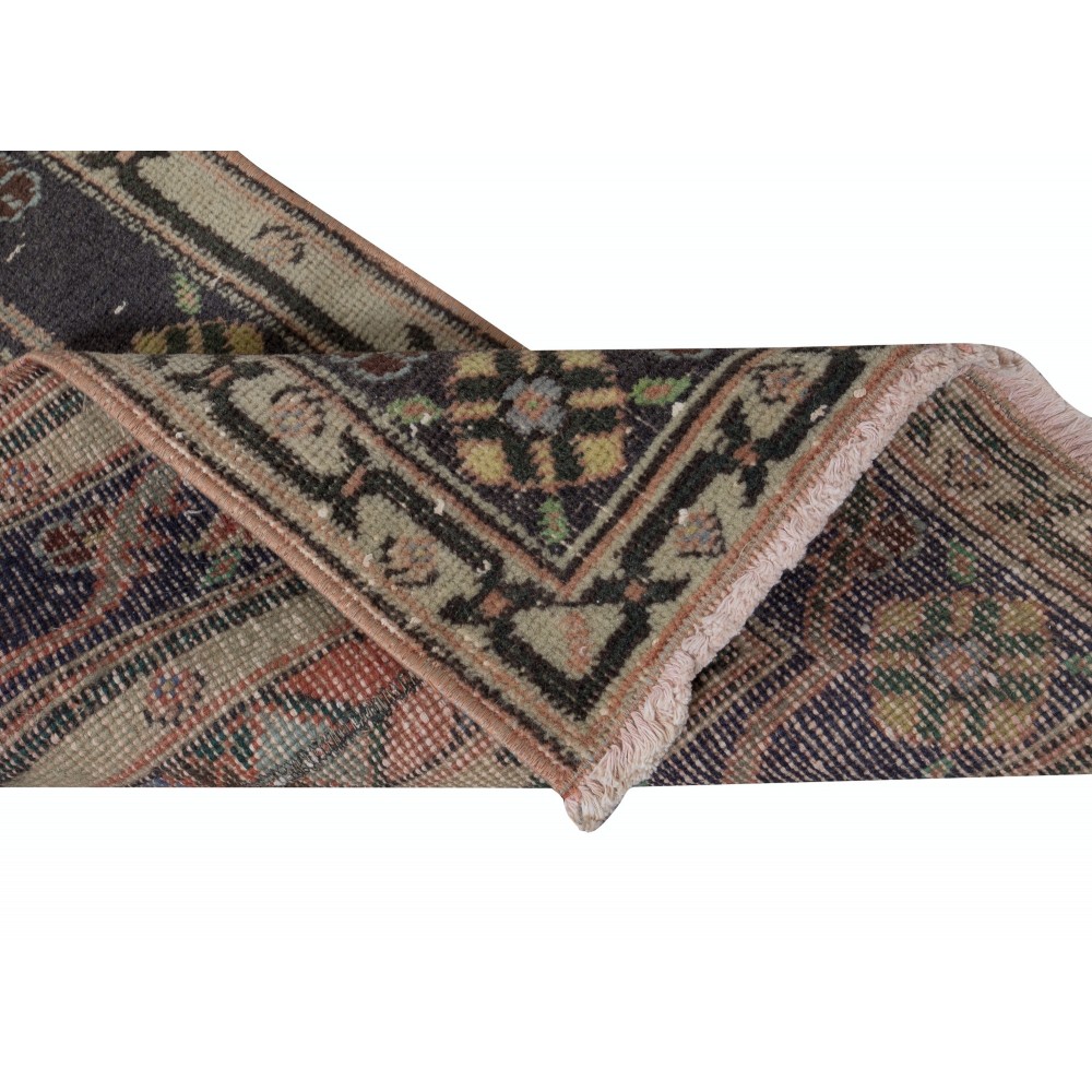 Vintage Handmade Turkish Wool Narrow Runner Rug for Hallway Decor