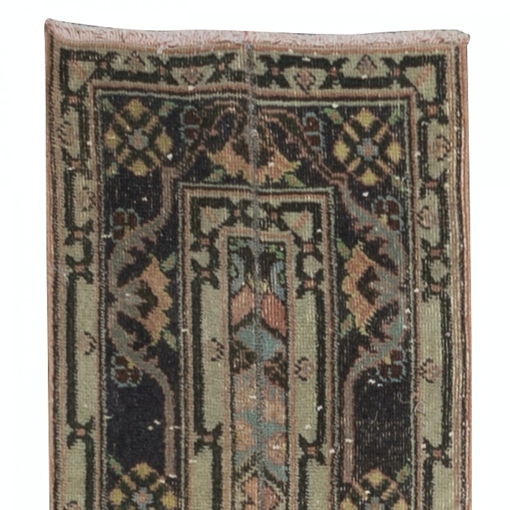 Vintage Handmade Turkish Wool Narrow Runner Rug for Hallway Decor