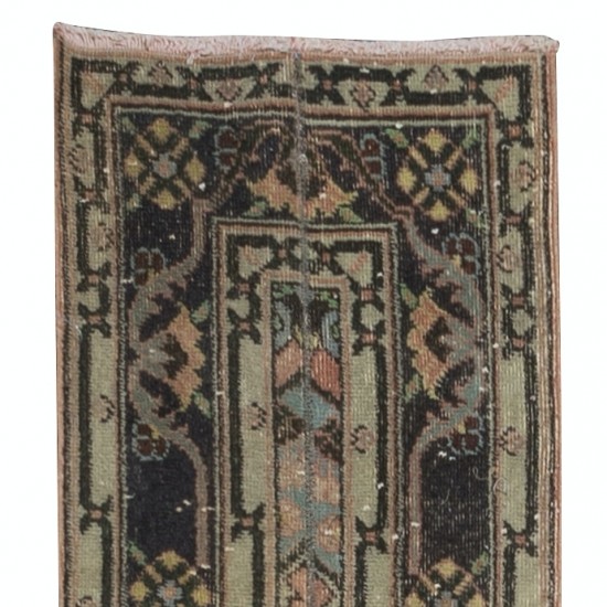 Vintage Handmade Turkish Wool Narrow Runner Rug for Hallway Decor
