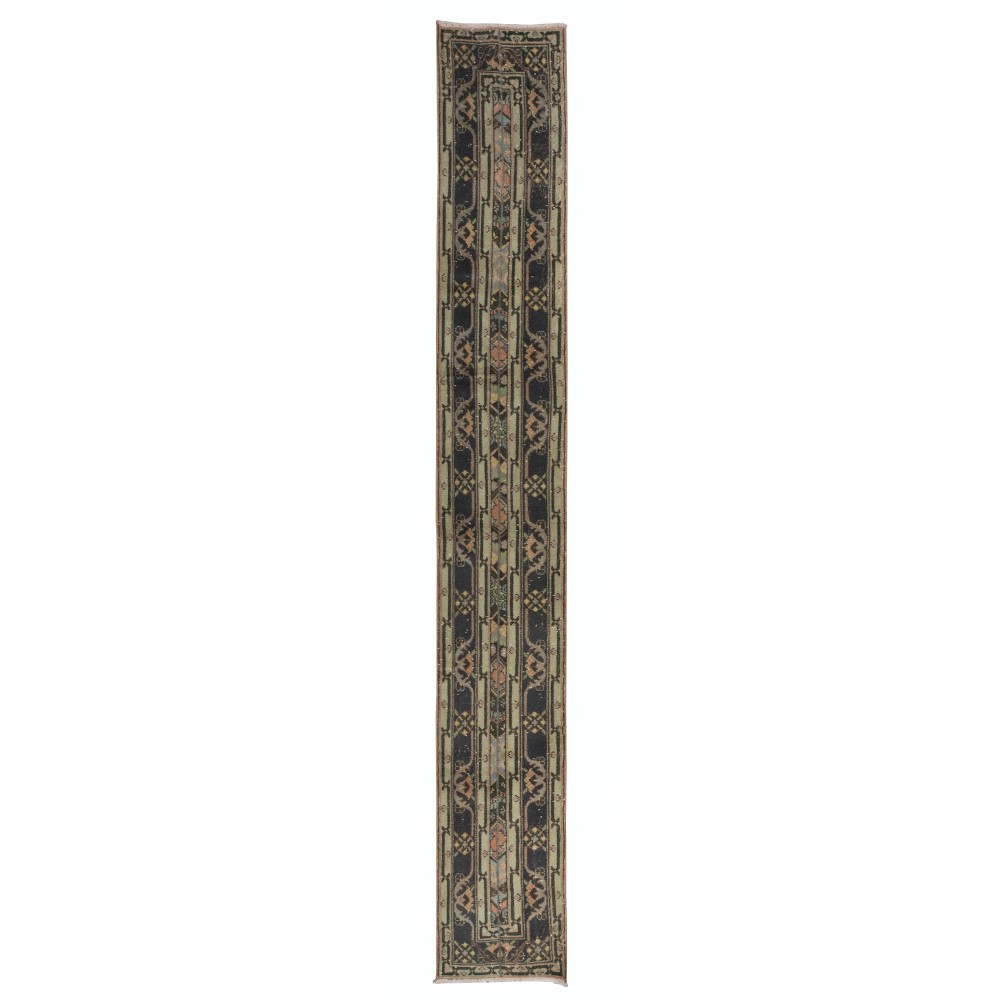 Vintage Handmade Turkish Wool Narrow Runner Rug for Hallway Decor