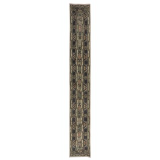 Vintage Handmade Turkish Wool Narrow Runner Rug for Hallway Decor