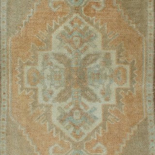 Vintage Oushak Small Rug in Muted Colors. Handmade door mat or bath mat. 60 Year Old Accent Rug