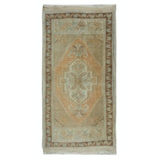 Vintage Oushak Small Rug in Muted Colors. Handmade door mat or bath mat. 60 Year Old Accent Rug