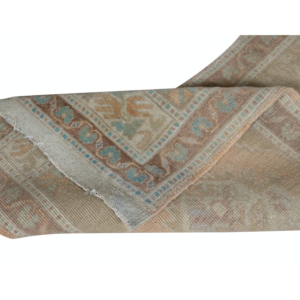 Faded Mid-Century Oushak Small Rug, Handmade Door Mat, Beige Turkish Bath Mat