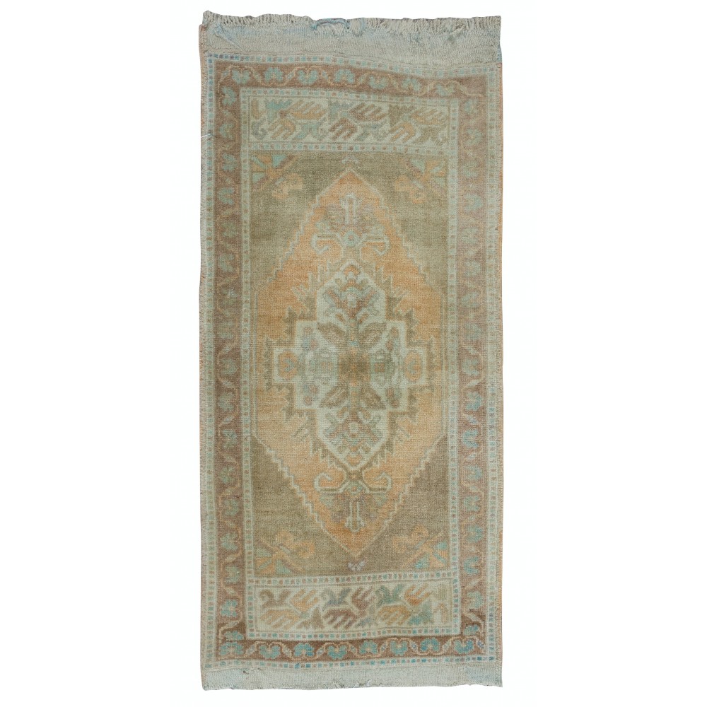 Faded Mid-Century Oushak Small Rug, Handmade Door Mat, Beige Turkish Bath Mat