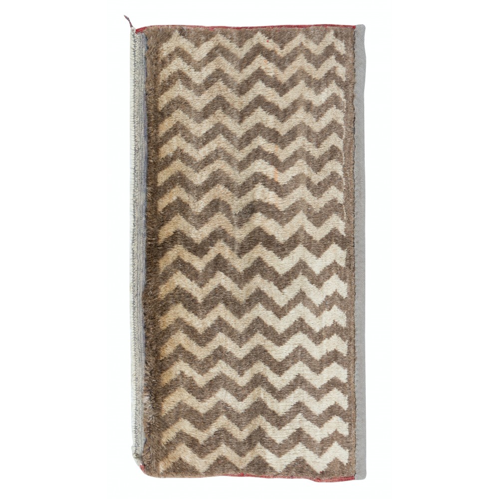 Vintage Handmade Anatolian Tulu Rug in Brown & Beige with Zig Zag Design