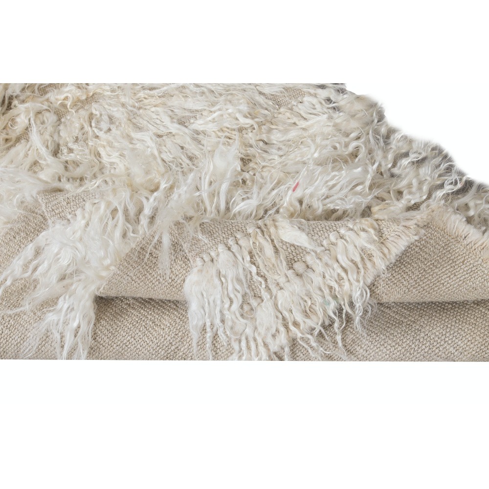 Minimalist Angora "Tulu" Runner Rug Made of Natural Mohair Wool, Anatolian Shaggy Narrow Corridor Carpet