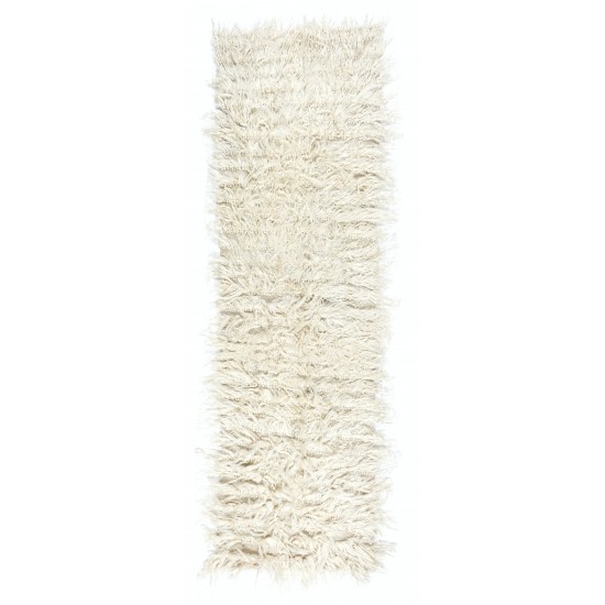 Minimalist Angora "Tulu" Runner Rug Made of Natural Mohair Wool, Anatolian Shaggy Narrow Corridor Carpet