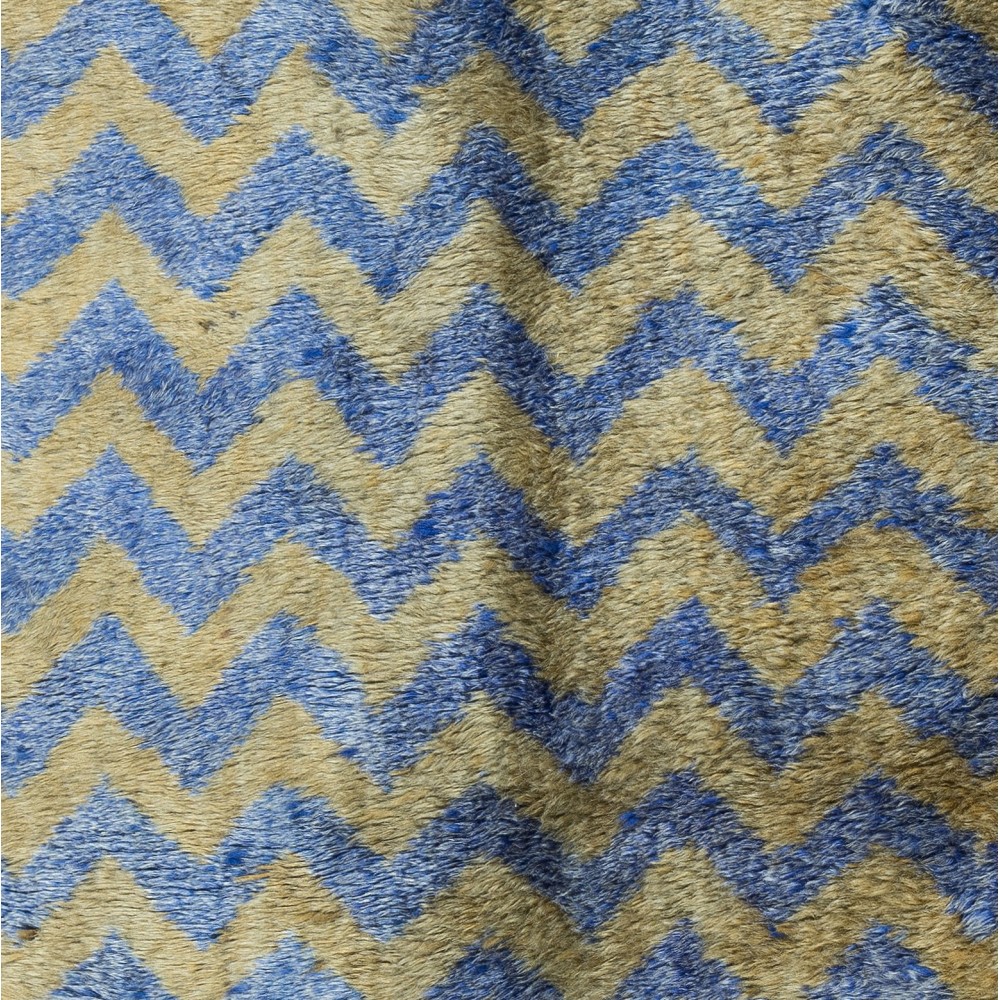 Vintage Handmade Anatolian Blue Tulu Rug with Light Brown Zig Zag Design