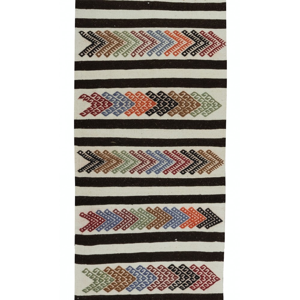Flat-Weave Narrow and Long Runner Kilim for Hallway Decor, Hand-Woven Striped Turkish Corridor Rug