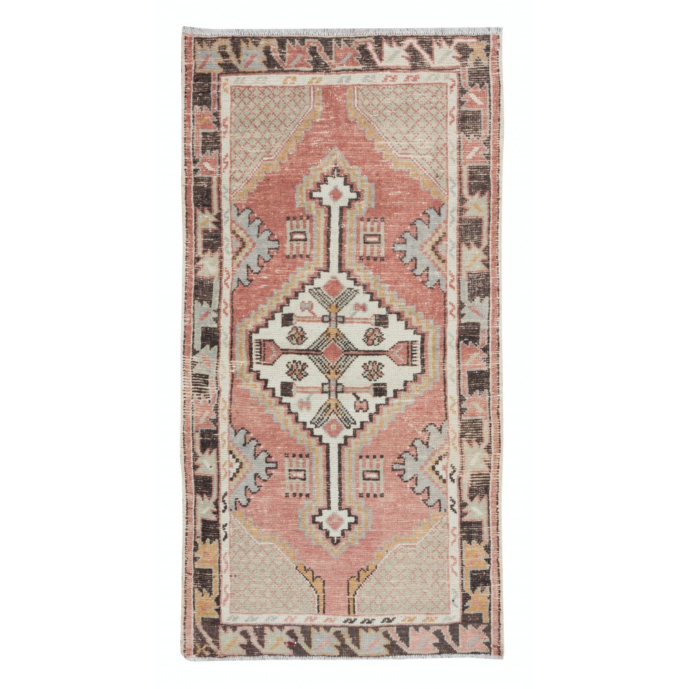 Mid-Century Turkish Small Rug, Hand Knotted Accent Rug, Tribal Door Mat