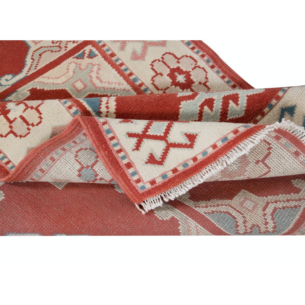 Handmade Turkish Rug in Red & Beige, Small Hallway Runner, 100% Wool