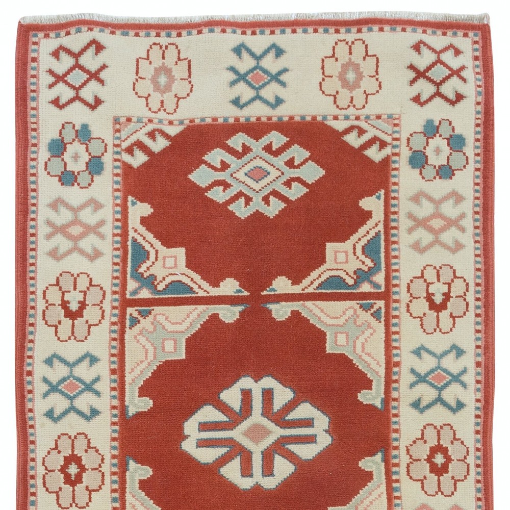 Handmade Turkish Rug in Red & Beige, Small Hallway Runner, 100% Wool