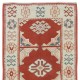 One of a Kind Turkish Rug in Red & Beige, Small Hallway Runner, 100% Wool