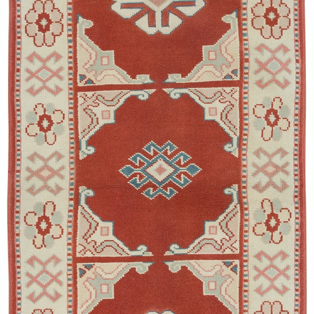 Handmade Turkish Rug in Red & Beige, Small Hallway Runner, 100% Wool