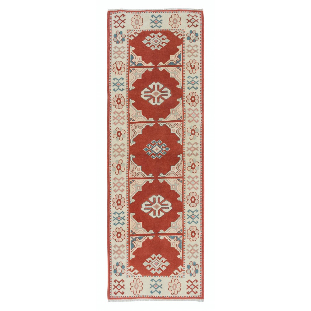Handmade Turkish Rug in Red & Beige, Small Hallway Runner, 100% Wool