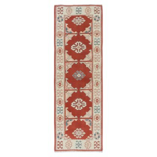 Handmade Turkish Rug in Red & Beige, Small Hallway Runner, 100% Wool