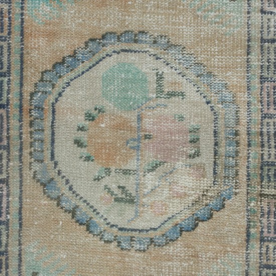 Mid-Century Handmade Small Rug, Turkish Accent Rug, Decorative Door Mat