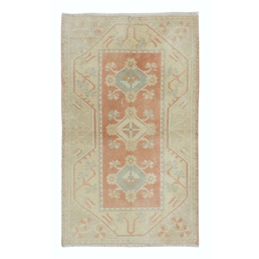 Faded Hand Knotted Turkish Milas Rug, Vintage Carpet
