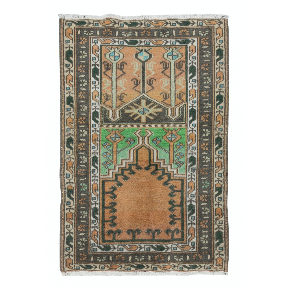 Vintage Turkish Ladik Prayer Rug, Handmade Door Mat, Wall Hanging