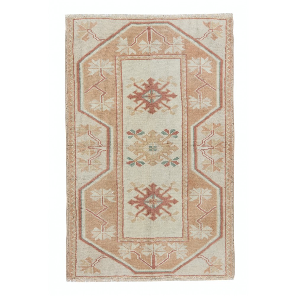 Vintage Geometric Small Rug, Handmade Accent Rug, Turkish Door Mat