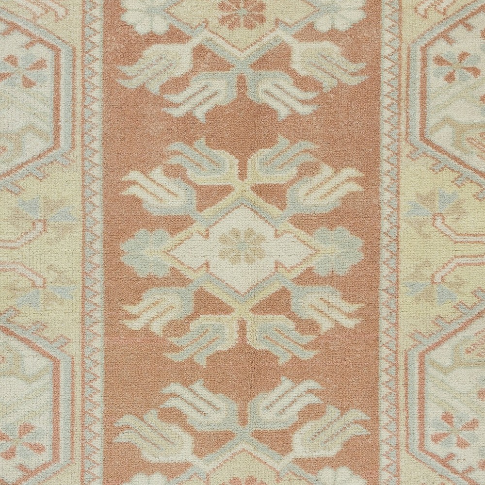 One-of-a-pair Vintage Handmade Turkish Milas Accent Rug in Soft Red and Beige Colors, 100% Wool