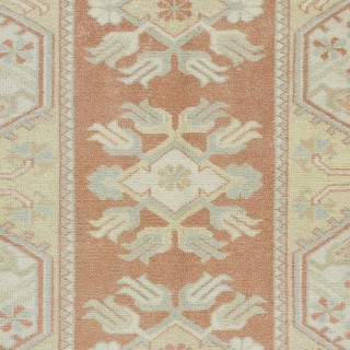 One-of-a-pair Vintage Handmade Turkish Milas Accent Rug in Soft Red and Beige Colors, 100% Wool