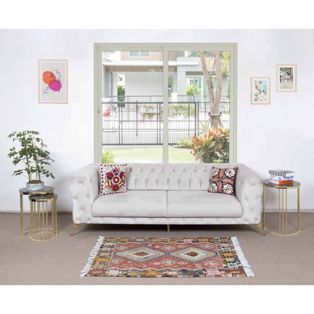 Colorful Vintage Sweden Scandinavian Small Kilim 'Flat Weave' with Geometric Patterns, All Wool