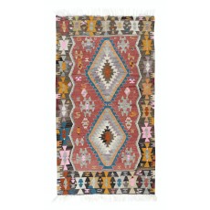 Colorful Vintage Sweden Scandinavian Small Kilim 'Flat Weave' with Geometric Patterns, All Wool