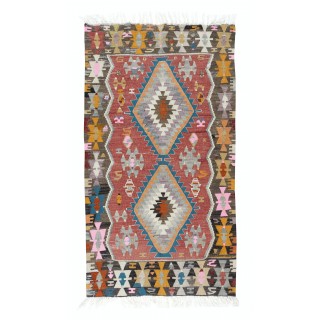 Colorful Vintage Sweden Scandinavian Small Kilim 'Flat Weave' with Geometric Patterns, All Wool