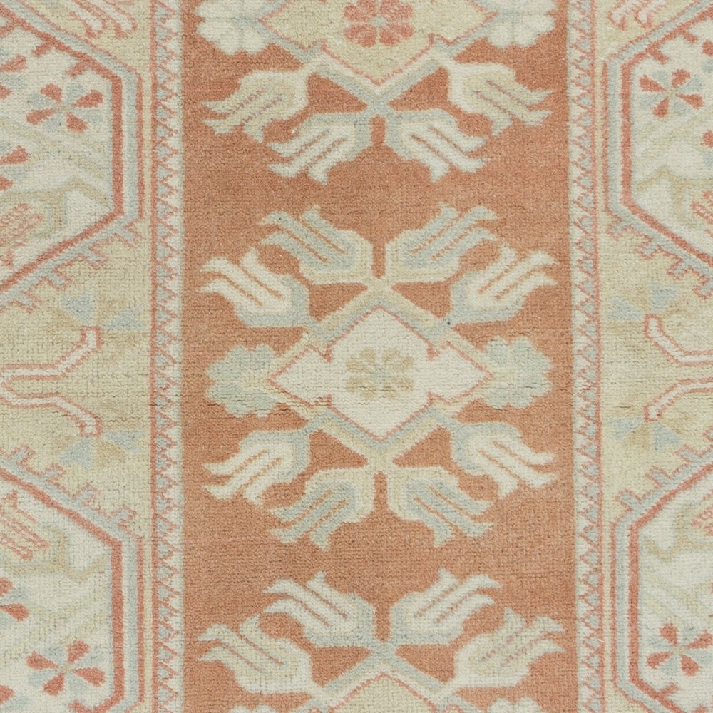 One-of-a-pair Vintage Handmade Turkish Milas Accent Rug in Soft Red and Beige Colors, 100% Wool