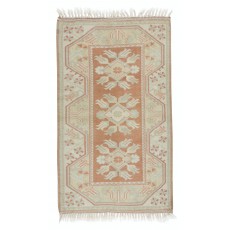 One-of-a-pair Vintage Handmade Turkish Milas Accent Rug in Soft Red and Beige Colors, 100% Wool