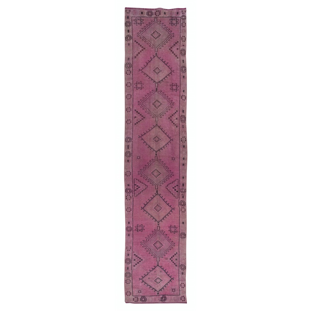 Handmade Pink Runner Rug for Hallway, Modern Turkish Corridor Carpet