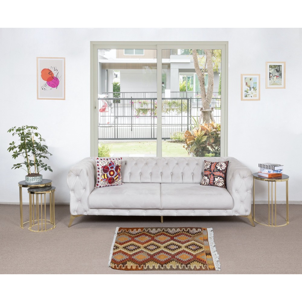 Hand-Woven Anatolian Kilim, All Wool, Vintage Multicolor Small Rug