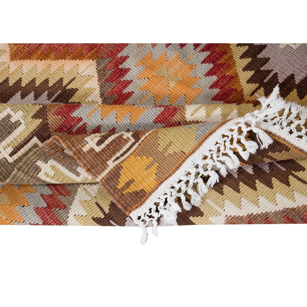 Hand-Woven Anatolian Kilim, All Wool, Vintage Multicolor Small Rug