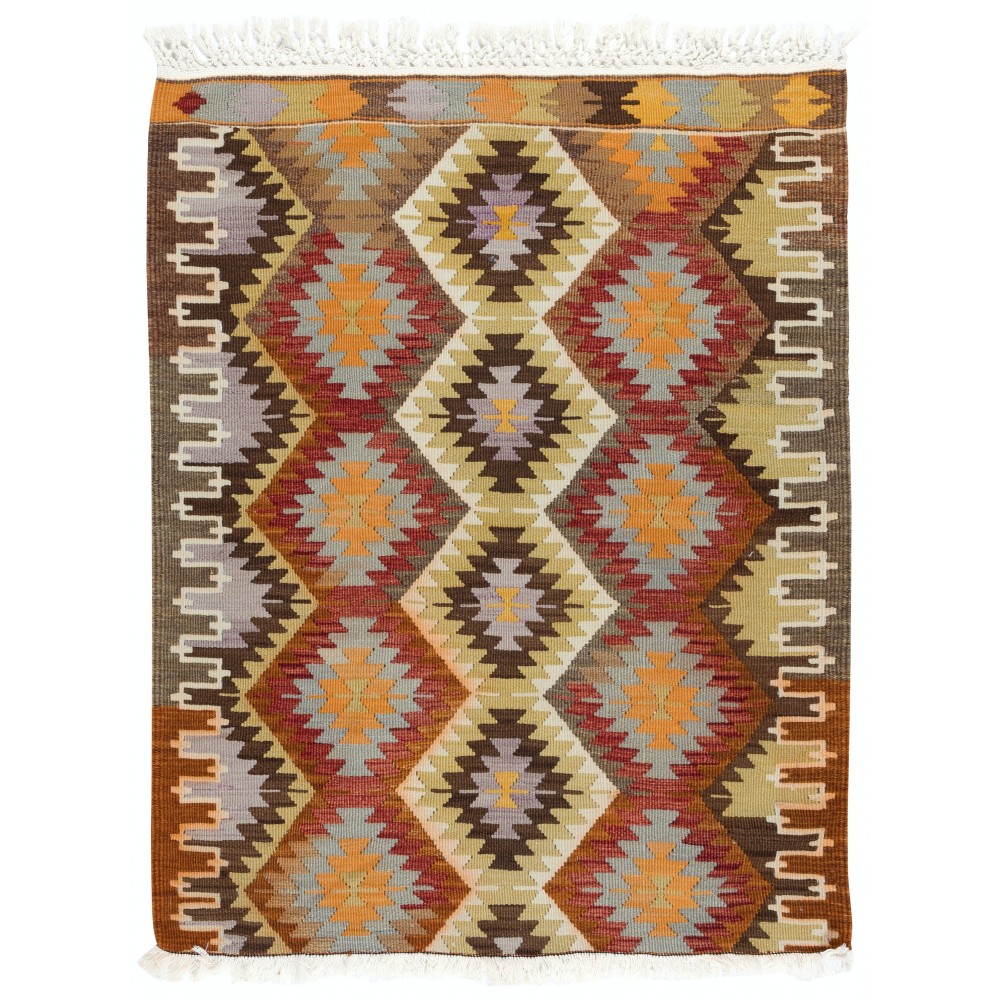 Hand-Woven Anatolian Kilim, All Wool, Vintage Multicolor Small Rug