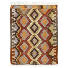 Hand-Woven Anatolian Kilim, All Wool, Vintage Multicolor Small Rug
