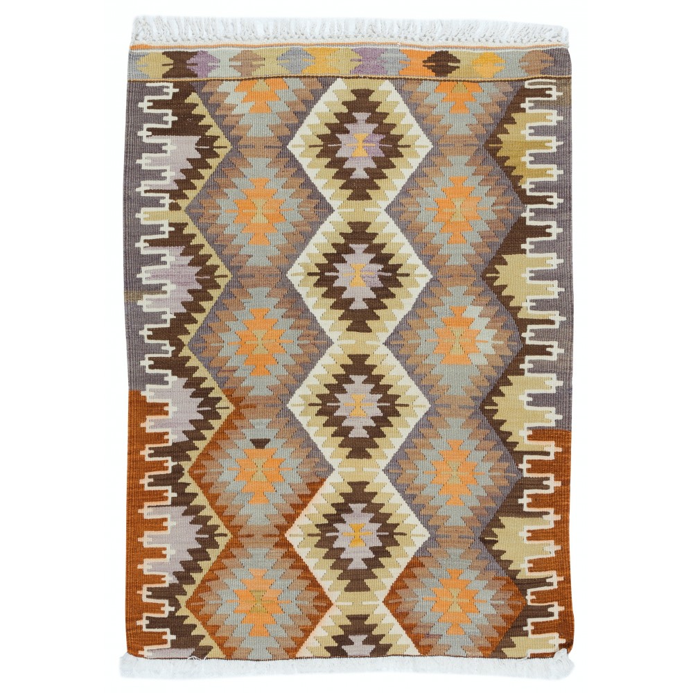 Hand-Woven Anatolian Kilim, All Wool, Vintage Multicolor Accent Rug