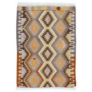 Hand-Woven Anatolian Kilim, All Wool, Vintage Multicolor Accent Rug