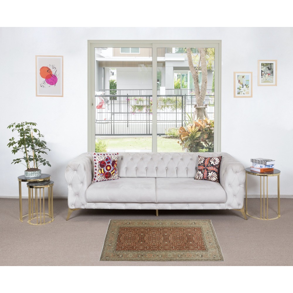 Mid-Century Handmade Turkish Small Rug with All-Over Floral Design